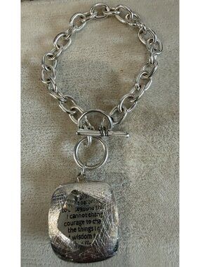 Serenity Prayer Silver Tone Pendant/Charm Written Prayer W/Bracelet 6.5”